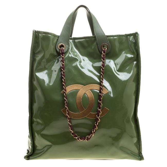 Chanel Shopper Green Patent Leather Tote