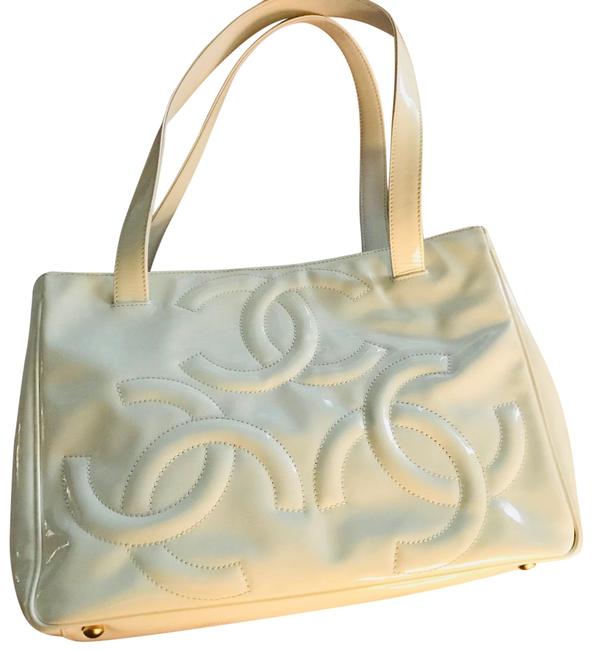 Chanel Shopper White Patent Leather Tote