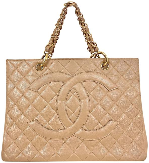 Chanel Shopping 13 Inch Gst Grand Beige Quilted Caviar Leather Tote