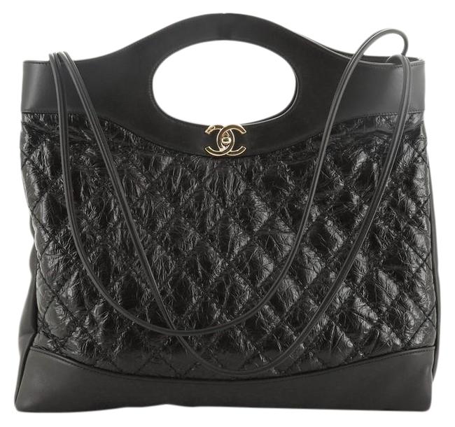 Chanel Shopping Bag 31 Glazed Quilted Aged Calfskin Large Black Leather Tote