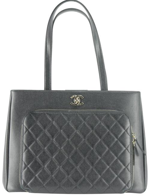Chanel Shopping Bag 9ck1211 Black Caviar Leather Tote