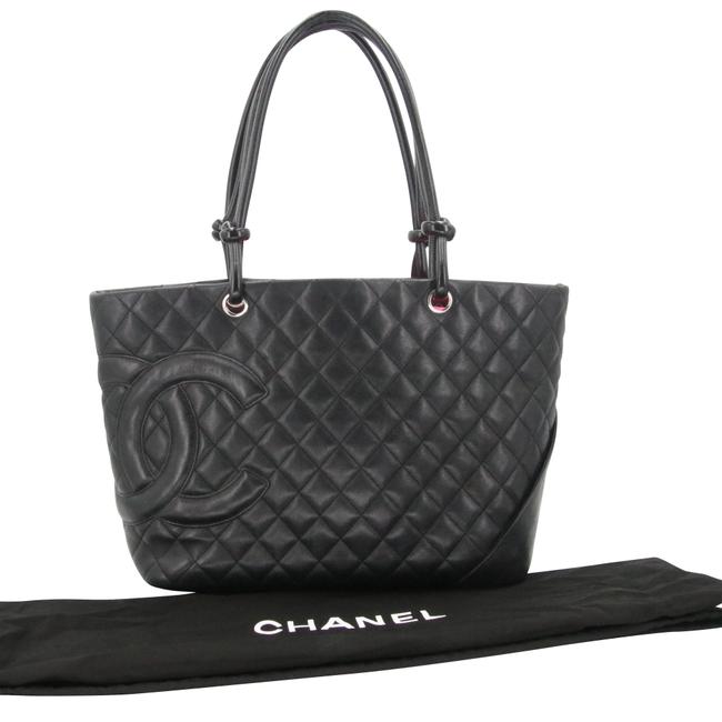 Chanel Shopping Bag Cambon Ligne Cc Quilted Black Calfskin Leather Tote