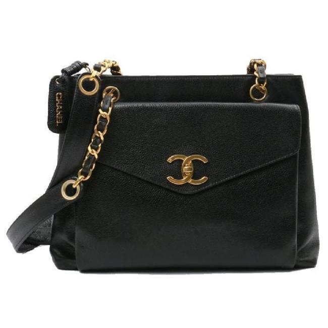 Chanel Shopping Bag Vintage Cc Flap Black Caviar Leather Tote