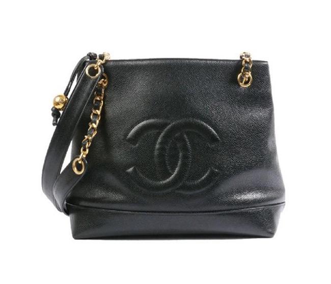 Chanel Shopping Bag Vintage Cc Shoulder Black Caviar Leather Tote