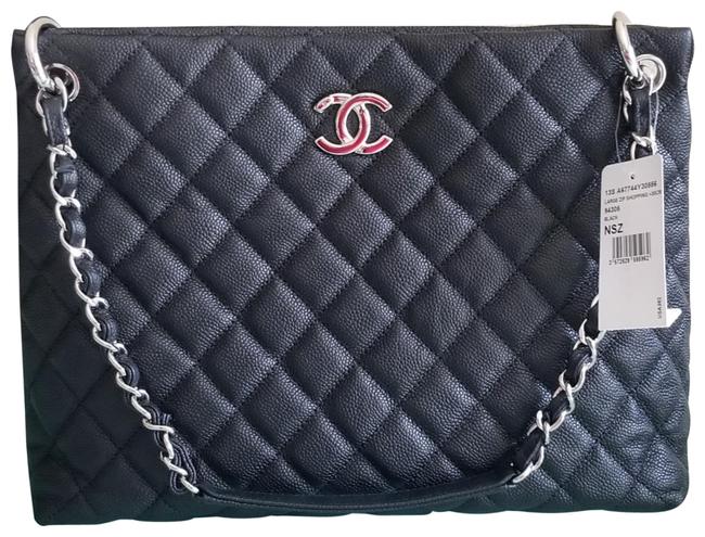 Chanel Shopping Black Caviar Leather Tote