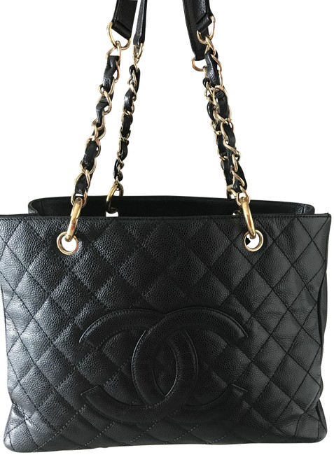 Chanel Shopping Shoulder Bag Black Leather Tote