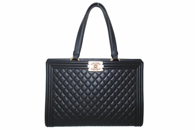 Chanel Shopping Boy Large Black Lambskin Leather Tote