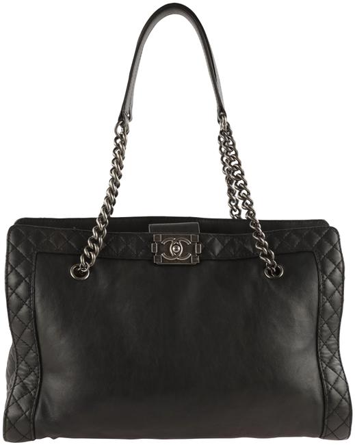 Chanel Shopping Boy Large Reverso Black Calfskin Leather Tote