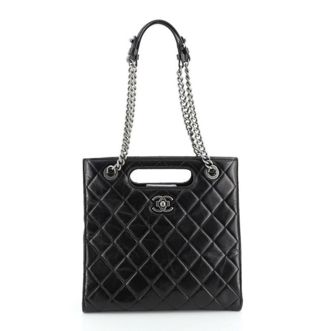 Chanel Shopping Boy Shopper Quilted Glazed Calfskin Small Black Leather Tote