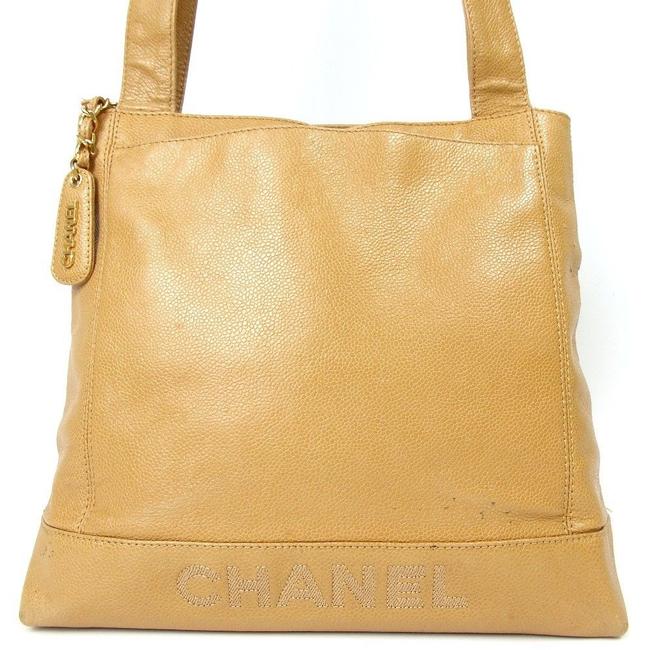 Chanel Shopping Caviar Yellow with Brown Leather Tote