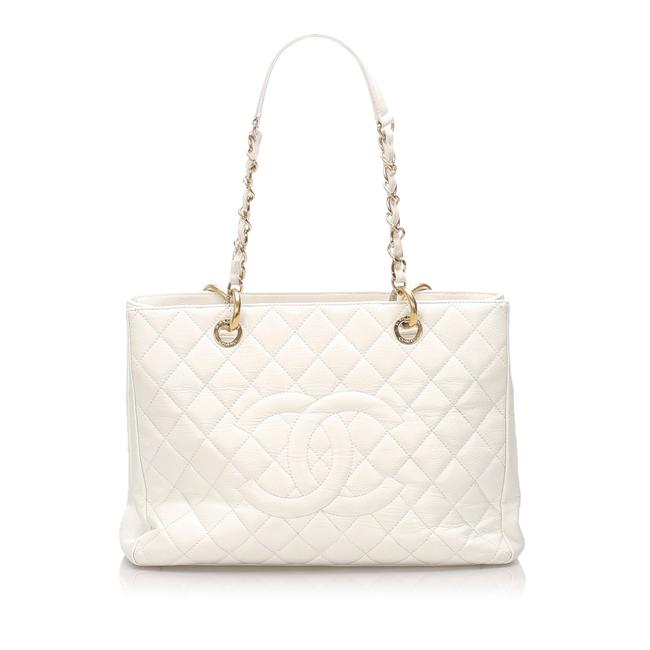 Chanel Shopping Caviar Grand White Leather Tote
