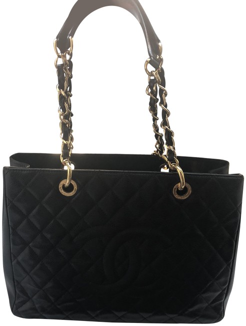 Chanel Shopping Caviar Gst Black Leather Tote