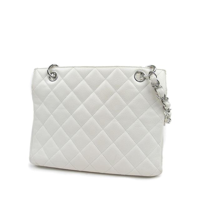 Chanel Shopping Caviar Petite Timeless White Leather Tote