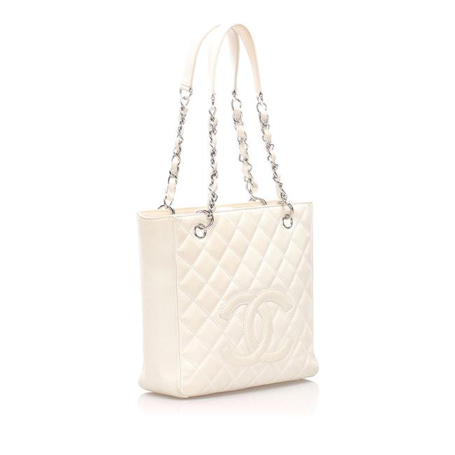 Chanel Shopping Caviar Petite White Leather Tote