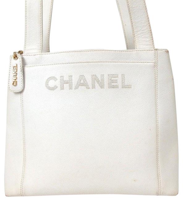Chanel Shopping Caviar White Leather Tote