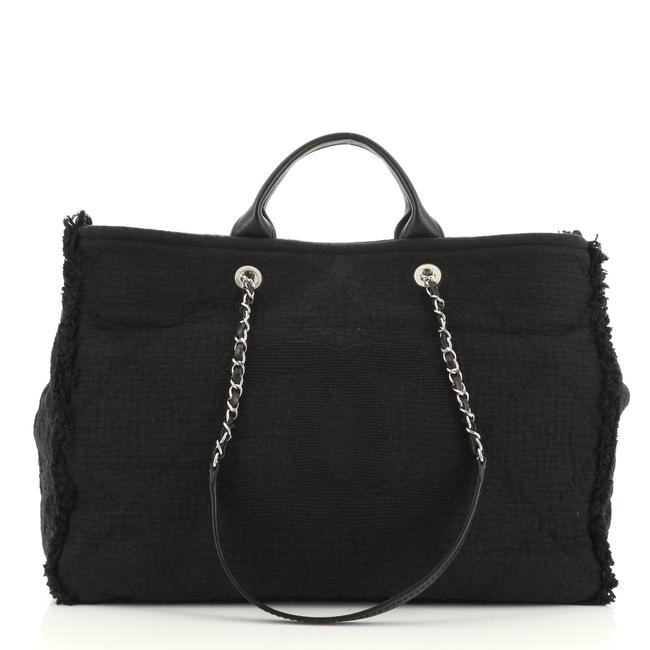 Chanel Shopping Cc 2 way Fringe Quilted Large Black Canvas Tote