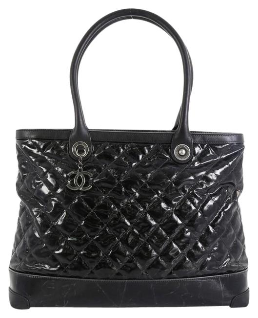 Chanel Shopping Cc Charm Quilted Large Black Vinyl Tote
