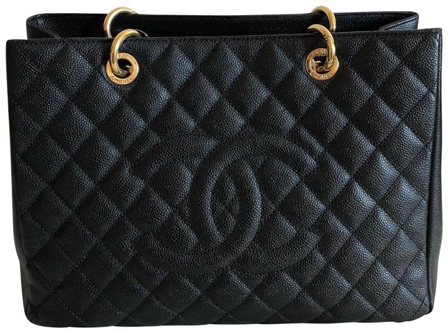 Chanel Shopping Classic Gst with Gold Hardware Black Caviar Tote