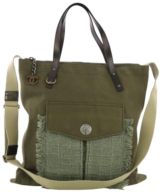 Chanel Shopping Cuba Zip Canvas with Large Green Tweed Tote
