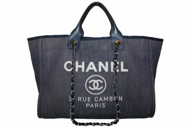 Chanel Shopping Deauville Large Dark Blue Denim Tote