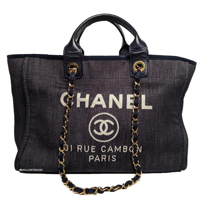 Chanel Shopping Deauville Navy Blue Denim Tote