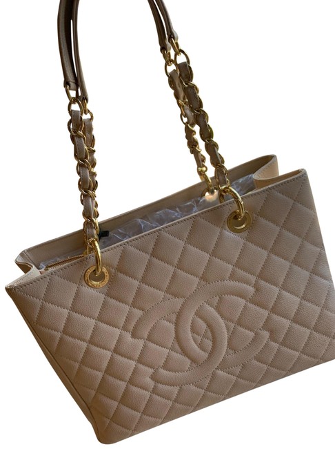 Chanel Shopping Grand Gst Beige Leather Tote