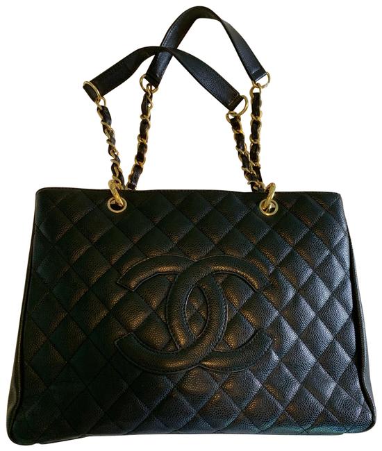 Chanel Shopping Grand Gst Black Leather Tote