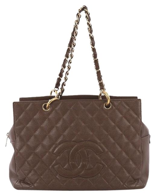Chanel Shopping Grand Timeless Quilted Caviar Brown Leather Tote