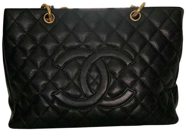 Chanel Shopping Gst Black Leather Tote