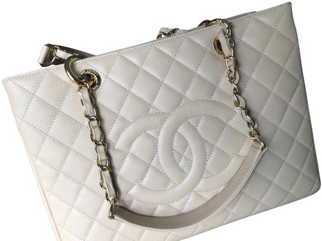 Chanel Shopping Gst Grand Beige Caviar Leather Tote