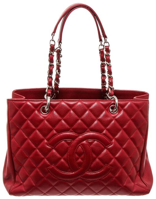 Chanel Shopping Gst Grand Red Caviar Leather Tote
