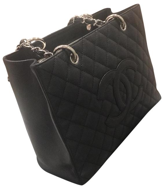 Chanel Shopping Gst Quilted Black Caviar Leather Tote