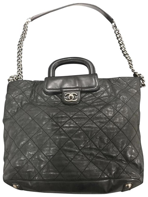 Chanel Shopping Iridescent Quilted Black Lambskin Leather Tote