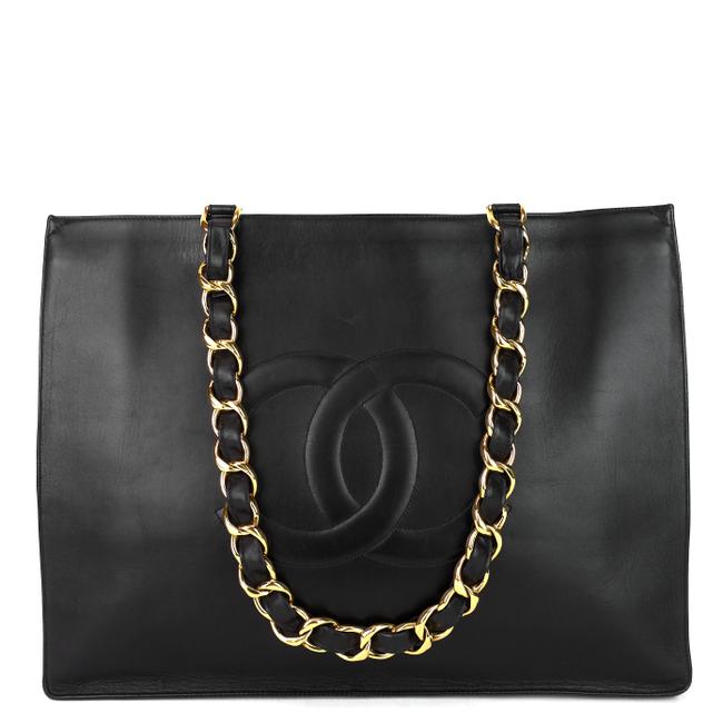 Chanel Shopping Jumbo Black Lambskin Leather Tote