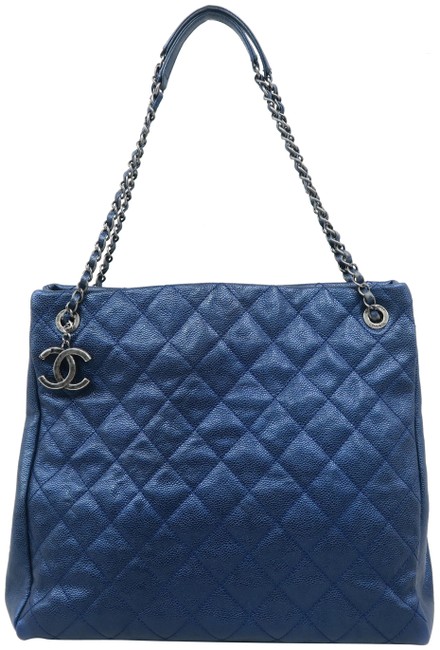 Chanel Shopping Large Chic Metal Blue Cavair Tote