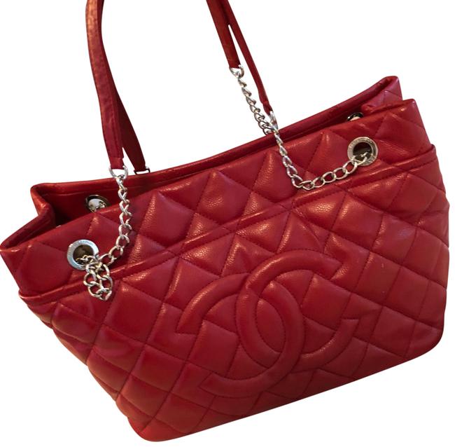 Chanel Shopping Chain Bag Leather Red Tote