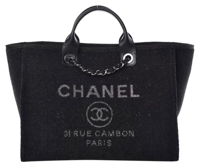 Chanel Shopping Lurex Boucle Mediumdeauville Black Tote