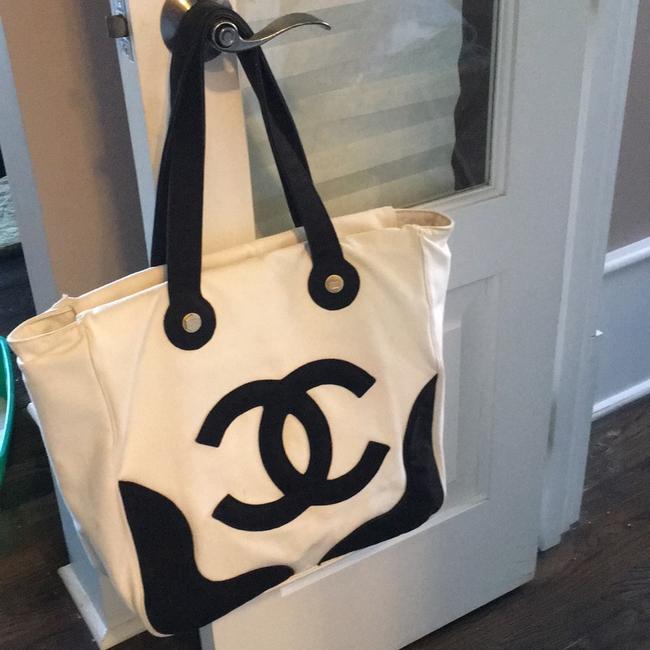 Chanel Shopping Marshmallow Gm Cc Black White Canvas Tote