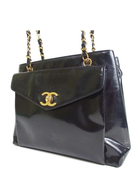 Chanel Shopping Patent Black Leather Tote