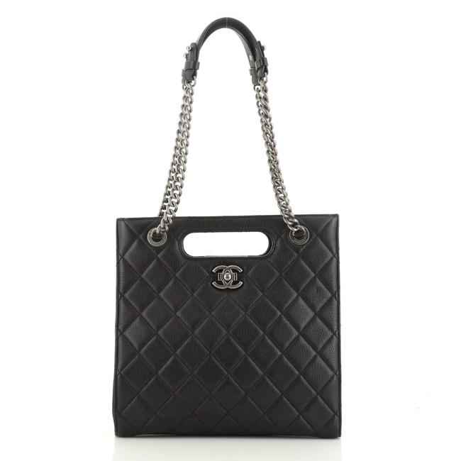 Chanel Shopping Perfect Edge Quilted Goatskin Tall Black Leather Tote