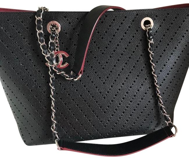 Chanel Shopping Perforated Caviar Black Leather Tote