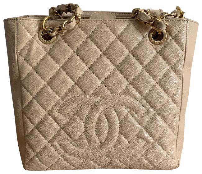 Chanel Shopping Pst Petite Beige Leather Tote
