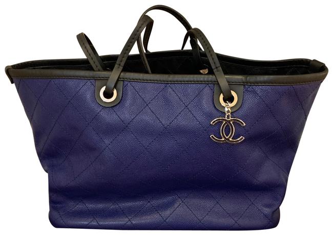 Chanel Shopping Quilted Caviar Blue Leather Tote