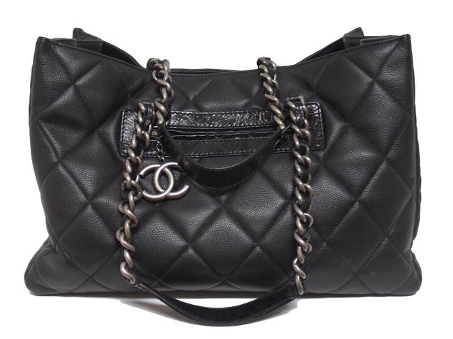 Chanel Shopping Bag Quilted Caviar Shopper Black Leather Tote