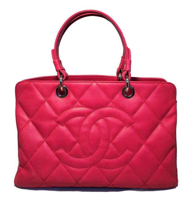 Chanel Shopping Quilted Grand Dark Pink Caviar Leather Tote