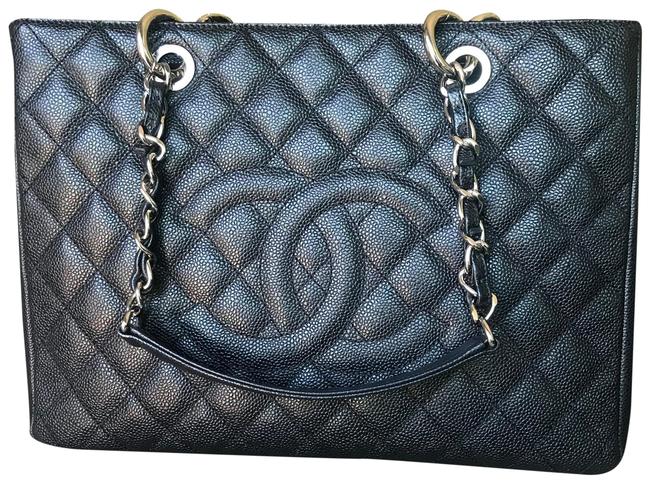Chanel Shopping Quilted Grand Gst Black Caviar Leather Tote