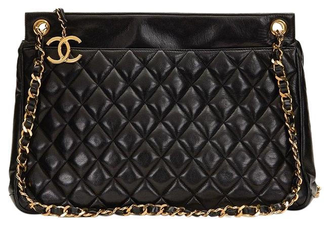 Chanel Shopping Shoulder Bag Quilted Black Lambskin Leather Tote