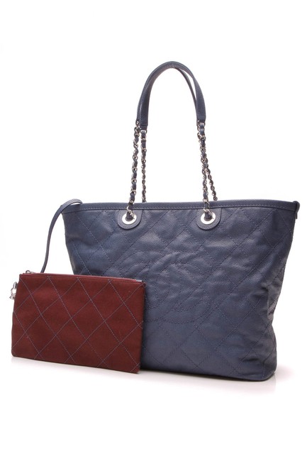 Chanel Shopping Quilted Zip Cc Caviar Blue Leather Tote