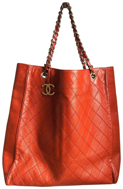 Chanel Shopping Red Lambskin Leather Tote