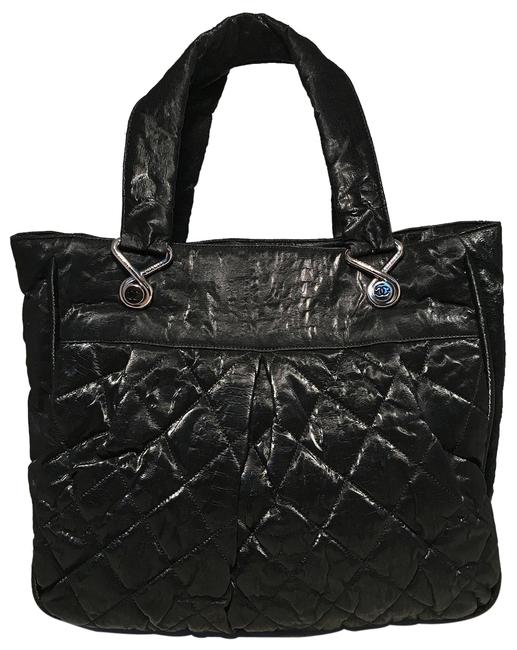 Chanel Shopping Bag Shimmery Soft Quilted Black Leather Tote